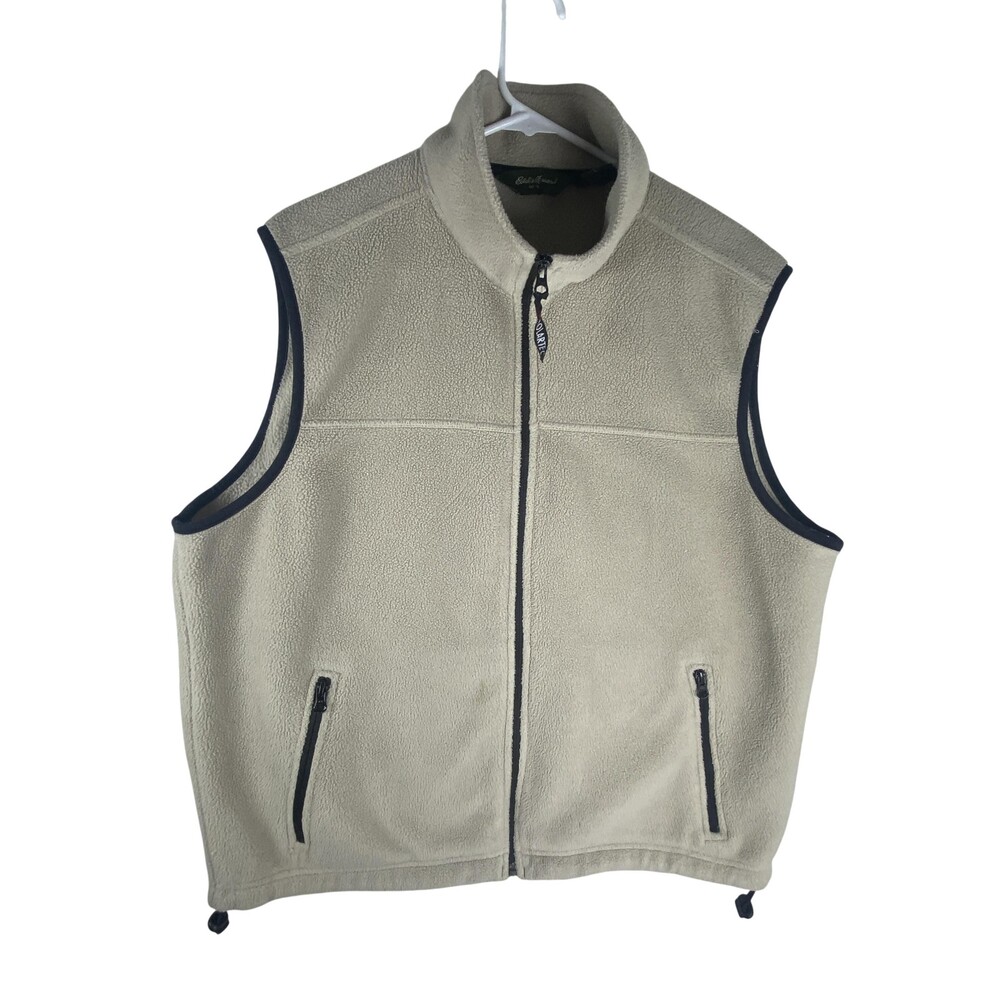 Eddie Bauer Vest Mens Large Beige Polartec Fleece Full Zip Pockets Outdoor Warm